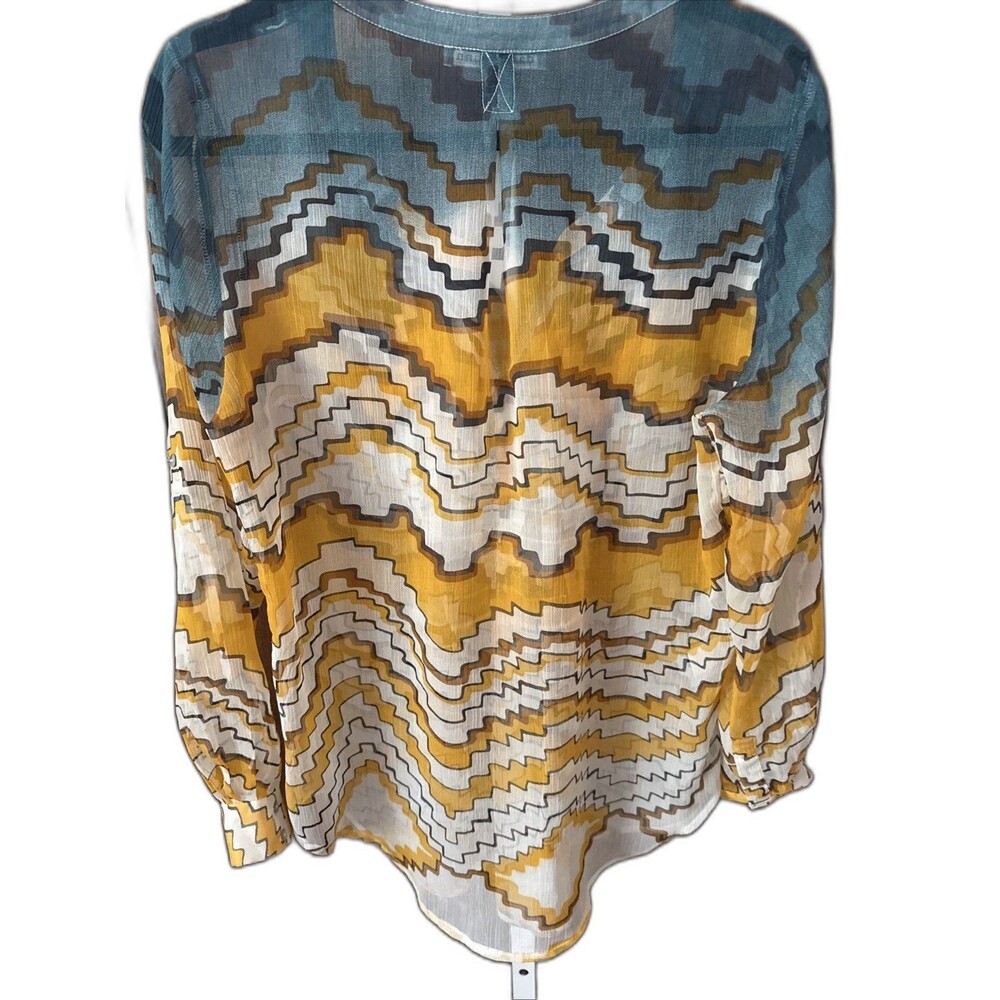 Anthropologie Daniel Rainn Large Sheer Blouse Southwestern Vibe Roll Tab Flowy - Picture 4 of 6
